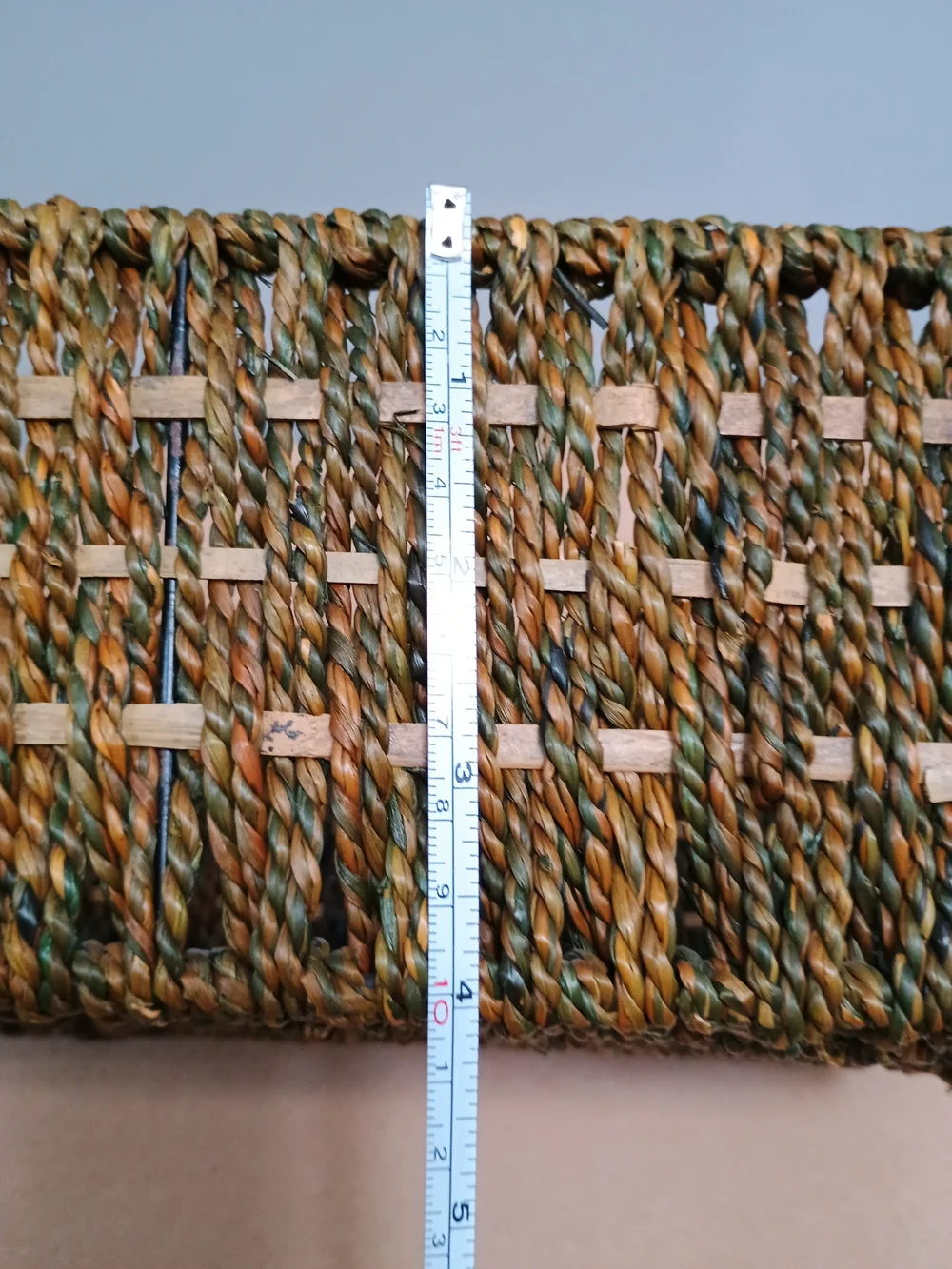 VINTAGE Coastal Woven Rectangular Storage Basket wth Handles Brown Checkerboard